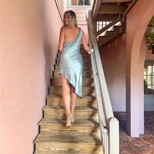 Gianni Bini Asymmetrical Silver Dress - Work Once. So flattering on.